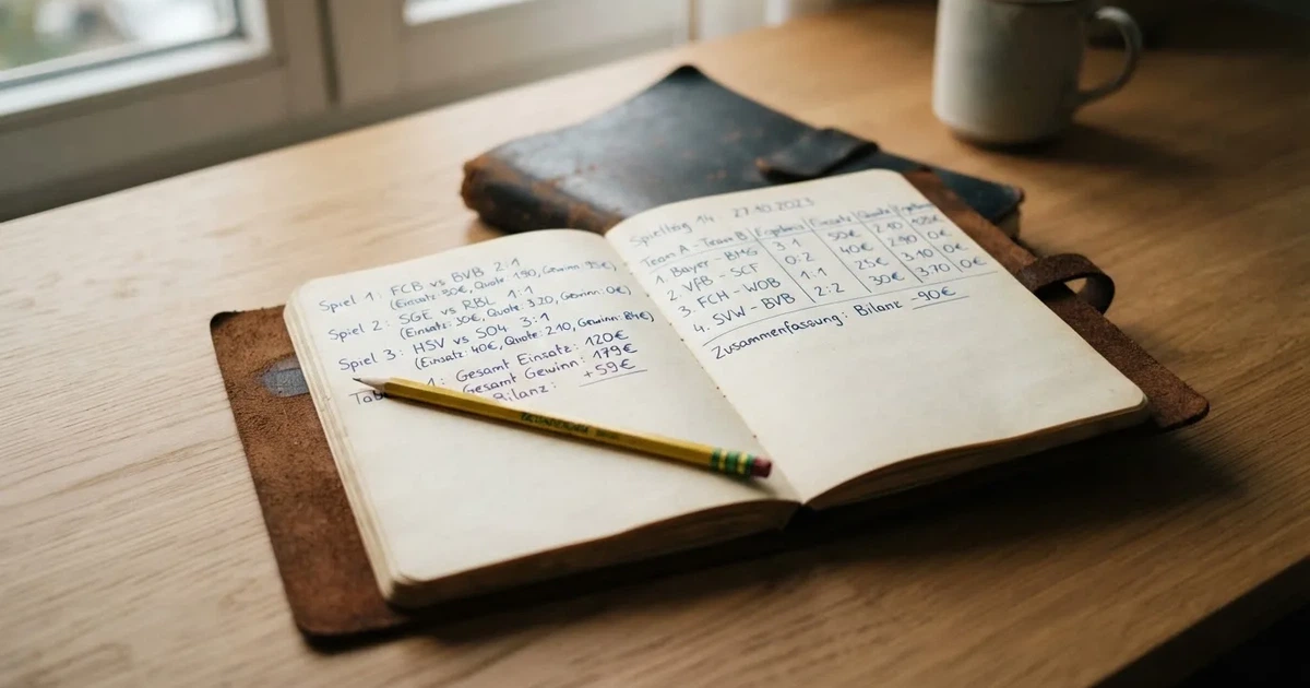Ein Notizbuch mit handschriftlichen Notizen und einem Bleistift liegt neben einem Taschenrechner auf einem aufgeräumten Schreibtisch.